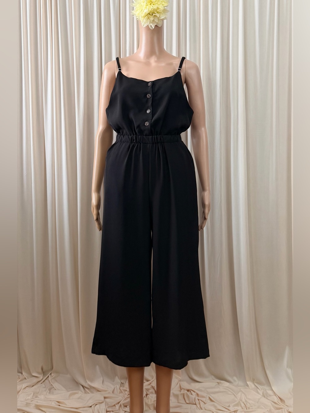 NEW Button-Front Wide Leg Jumpsuit Black Size S-M